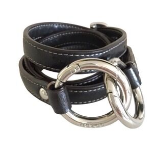 Coach Dark Brown Leather Wrap Bracelet Silver Carabiner Ring Buckle Extender